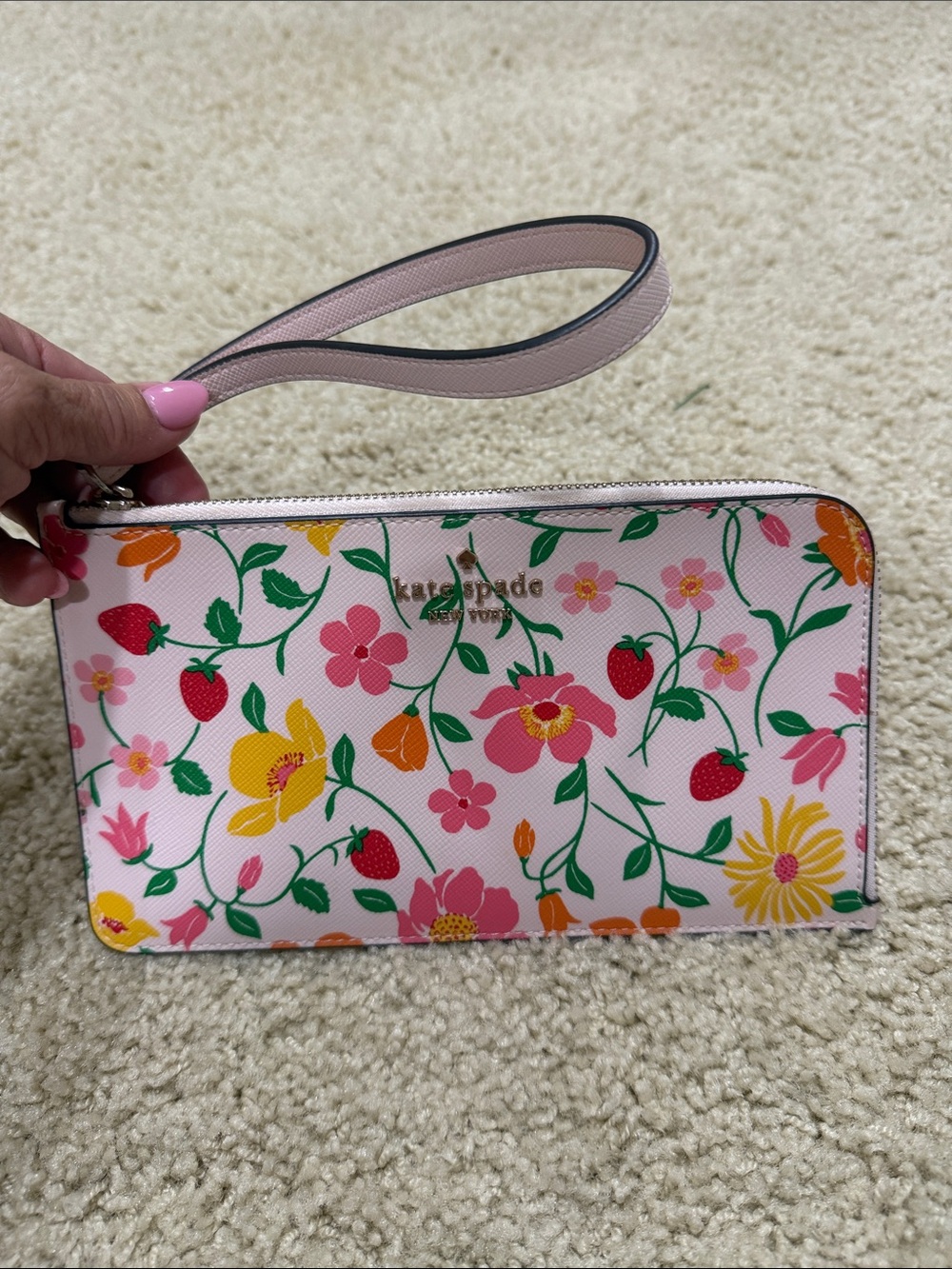 kate spade Pink Floral & Strawberry Wristlet